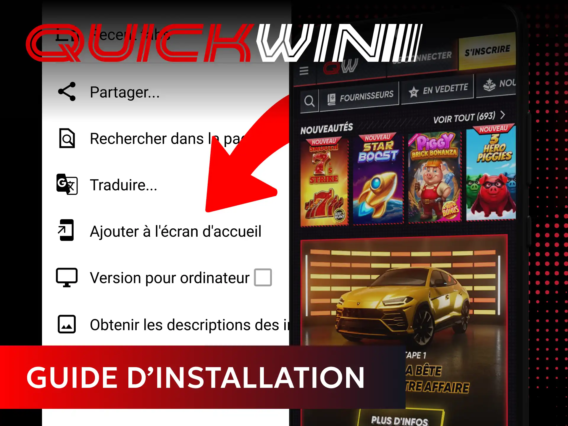 Suivez les étapes pour installer le fichier APK de l'application Quickwin.