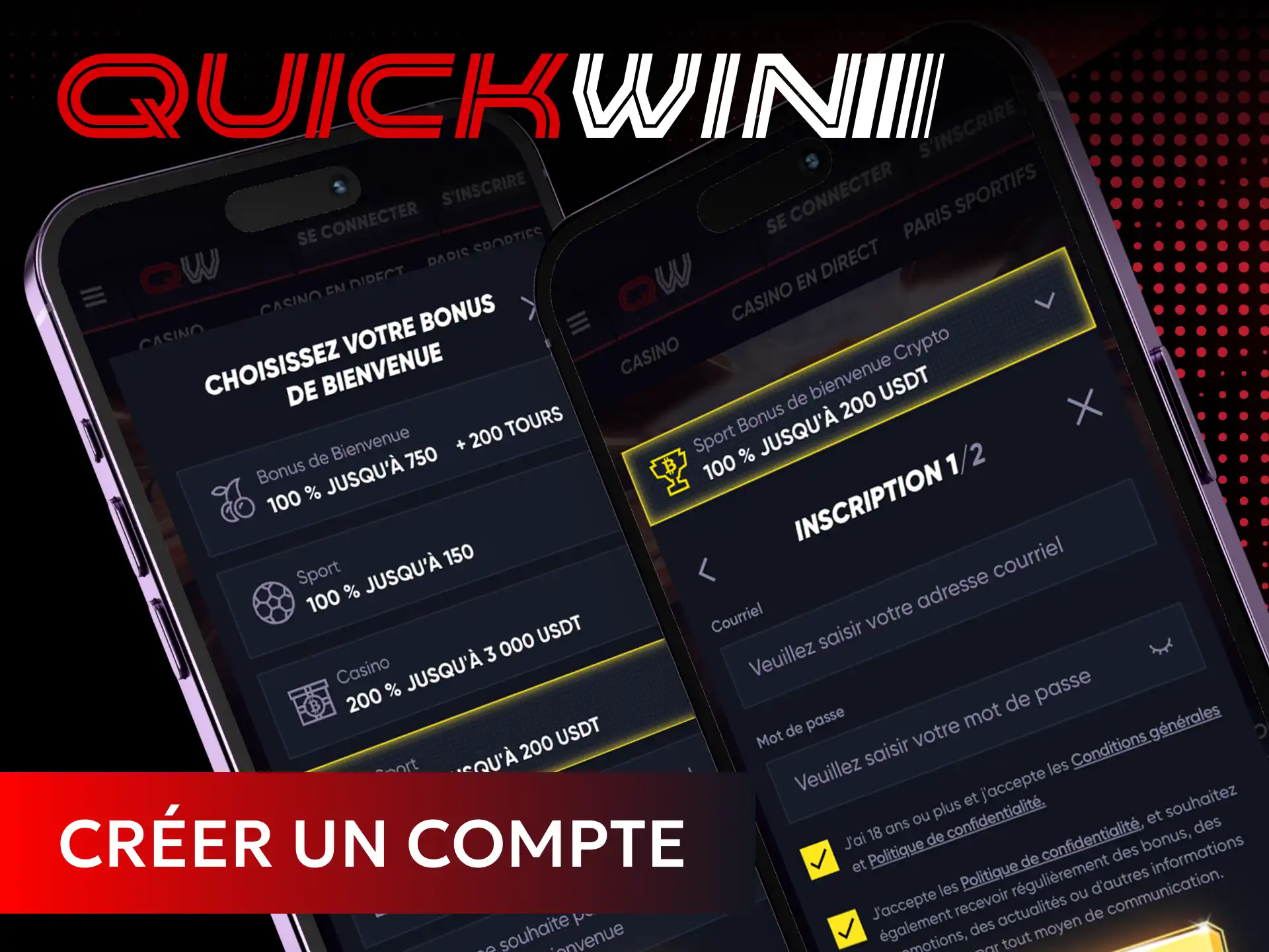 Complétez votre inscription en ligne directement via l'application Quickwin.