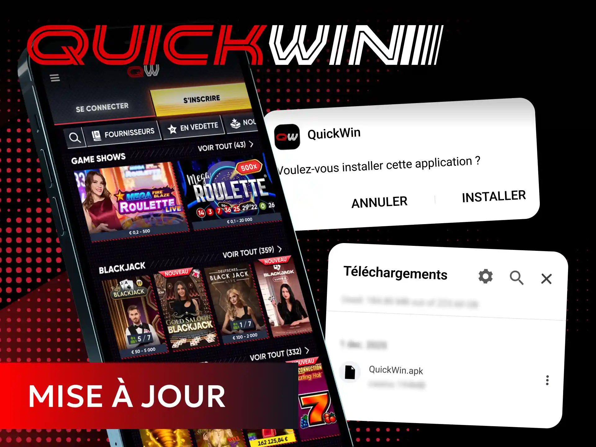 Mettez à jour l'application Quickwin pour optimiser vos paris mobiles.