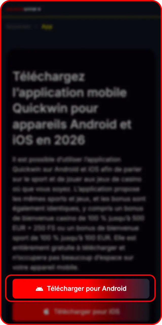 Accédez au site officiel pour lancer le téléchargement de l'application Android Quickwin.