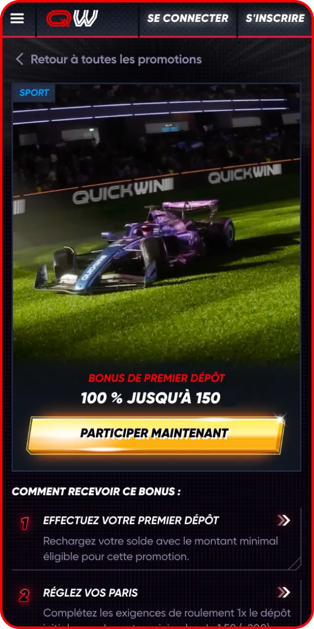 Réclamez vos bonus exclusifs directement sur l'application Quickwin.