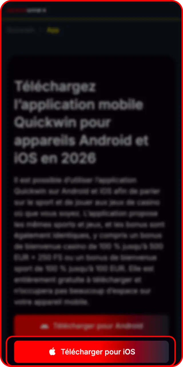 Visitez le site officiel Quickwin depuis votre appareil mobile iOS.