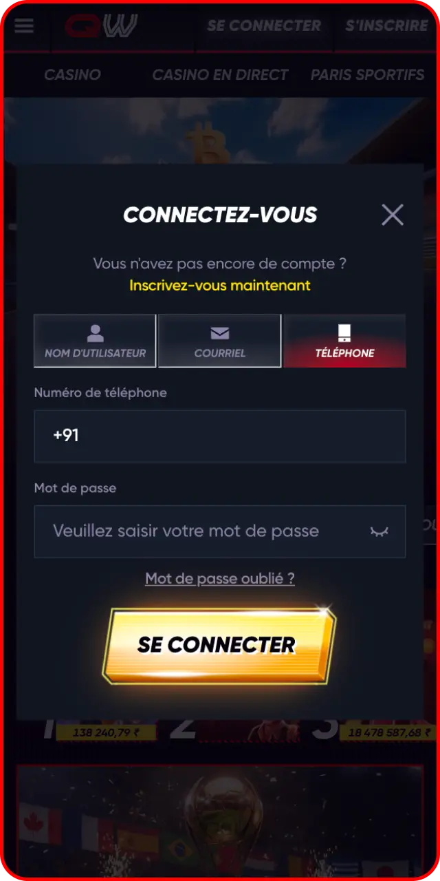 Accédez à votre compte utilisateur personnel pour initier la réclamation du bonus Quickwin.