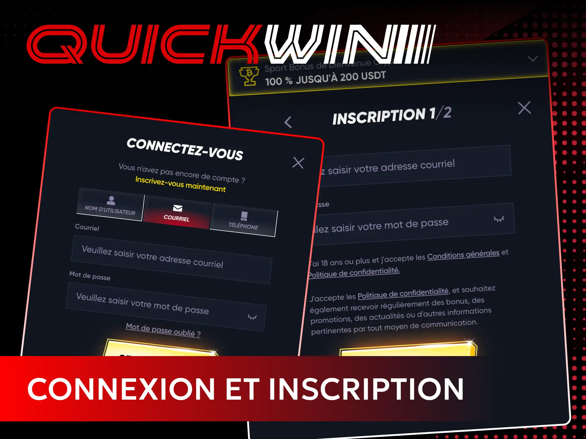 Créez votre compte joueur pour finaliser votre inscription sur Quickwin casino.