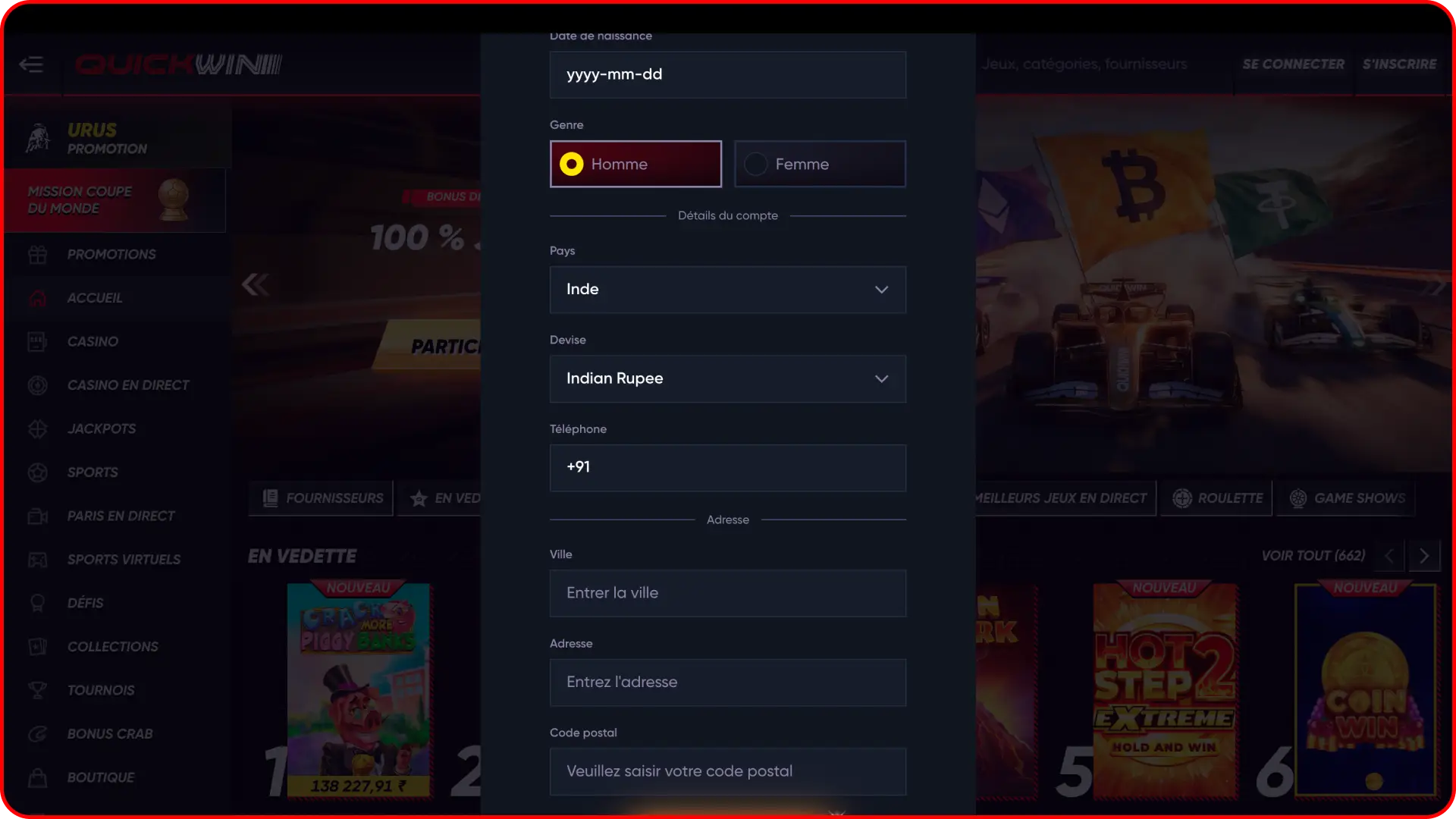 Validez vos données personnelles pour finaliser l'inscription de votre compte Quickwin.