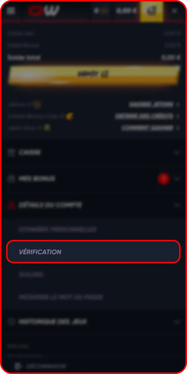 Accédez aux paramètres de sécurité et ouvrez votre espace personnel sur Quickwin.