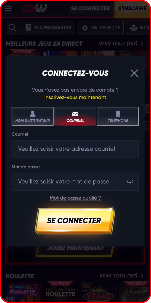 Lancez le logiciel depuis l'écran de votre smartphone et ouvrez l'application officielle Quickwin.
