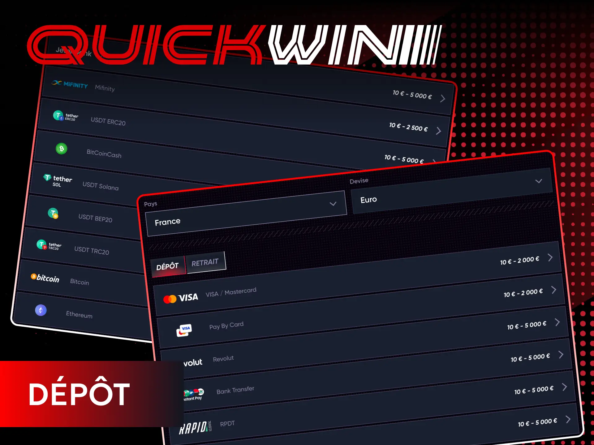 Déposez des fonds en toute simplicité sur votre compte joueur Quickwin.