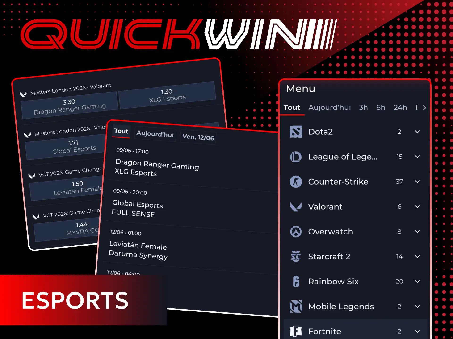 Pariez sur les compétitions majeures d'eSports via le site Quickwin.