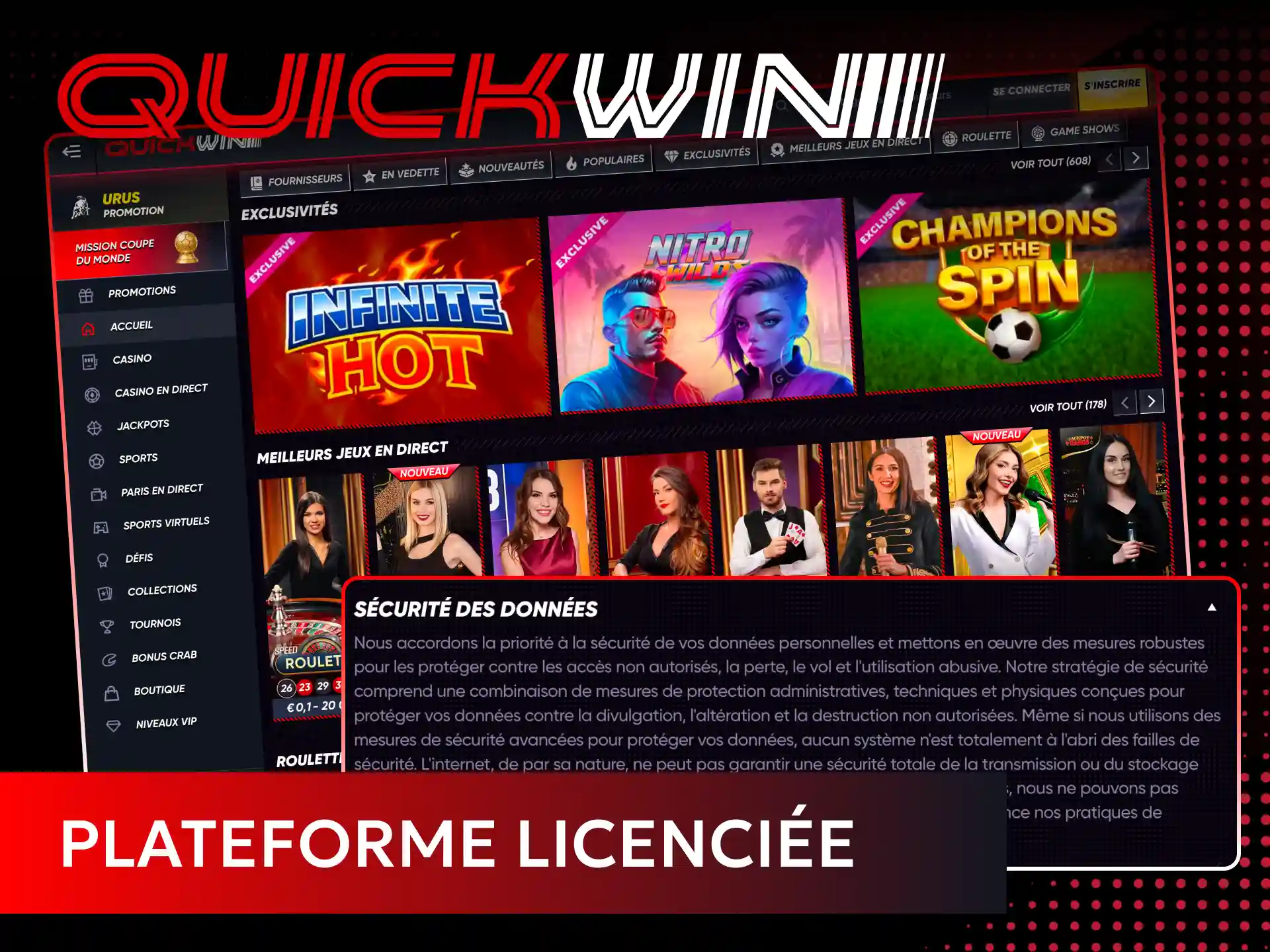 Vérifiez la licence officielle pour jouer en toute sécurité sur Quickwin.