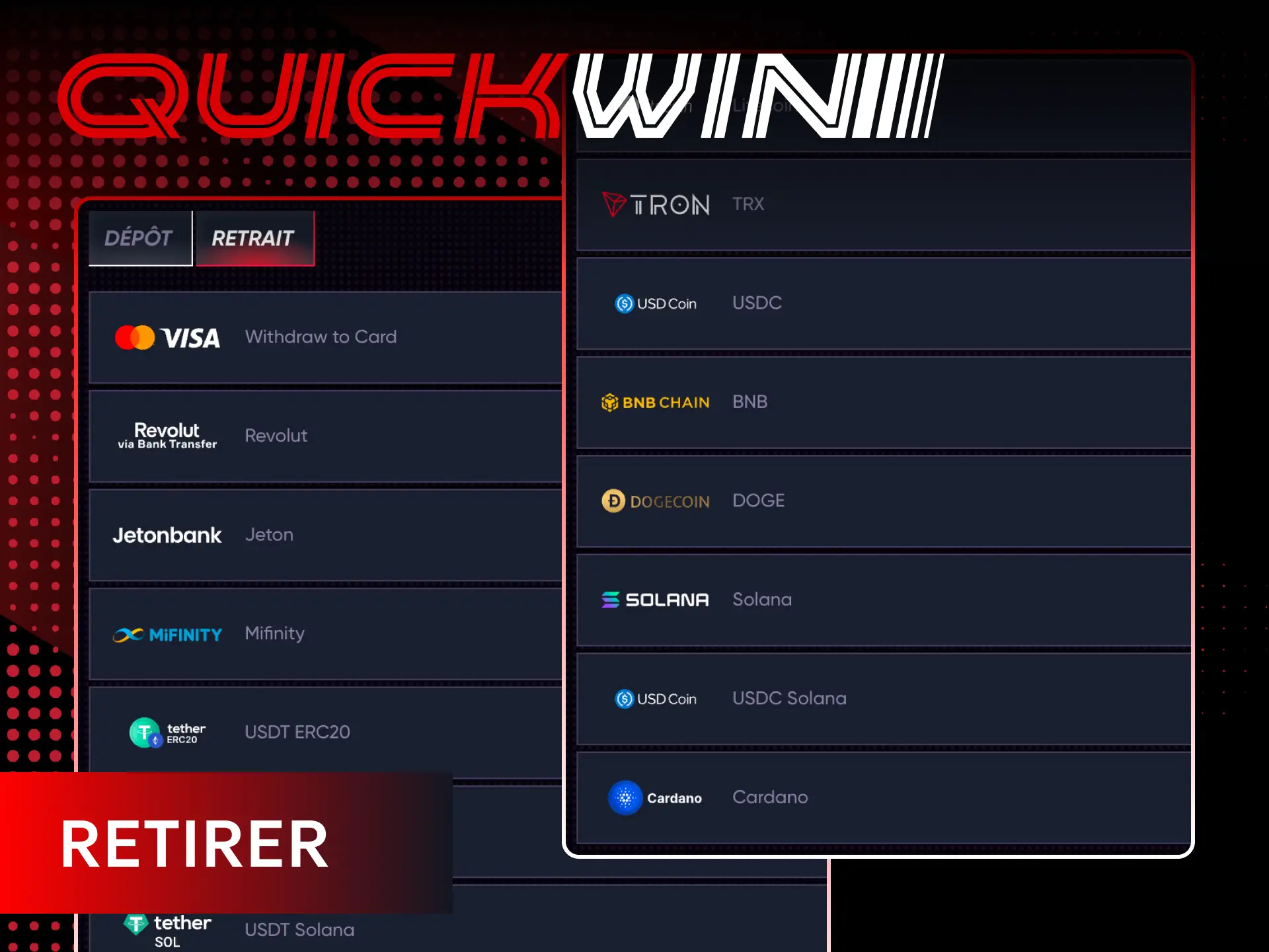 Retirez vos gains rapidement après avoir gagné vos paris sur Quickwin.