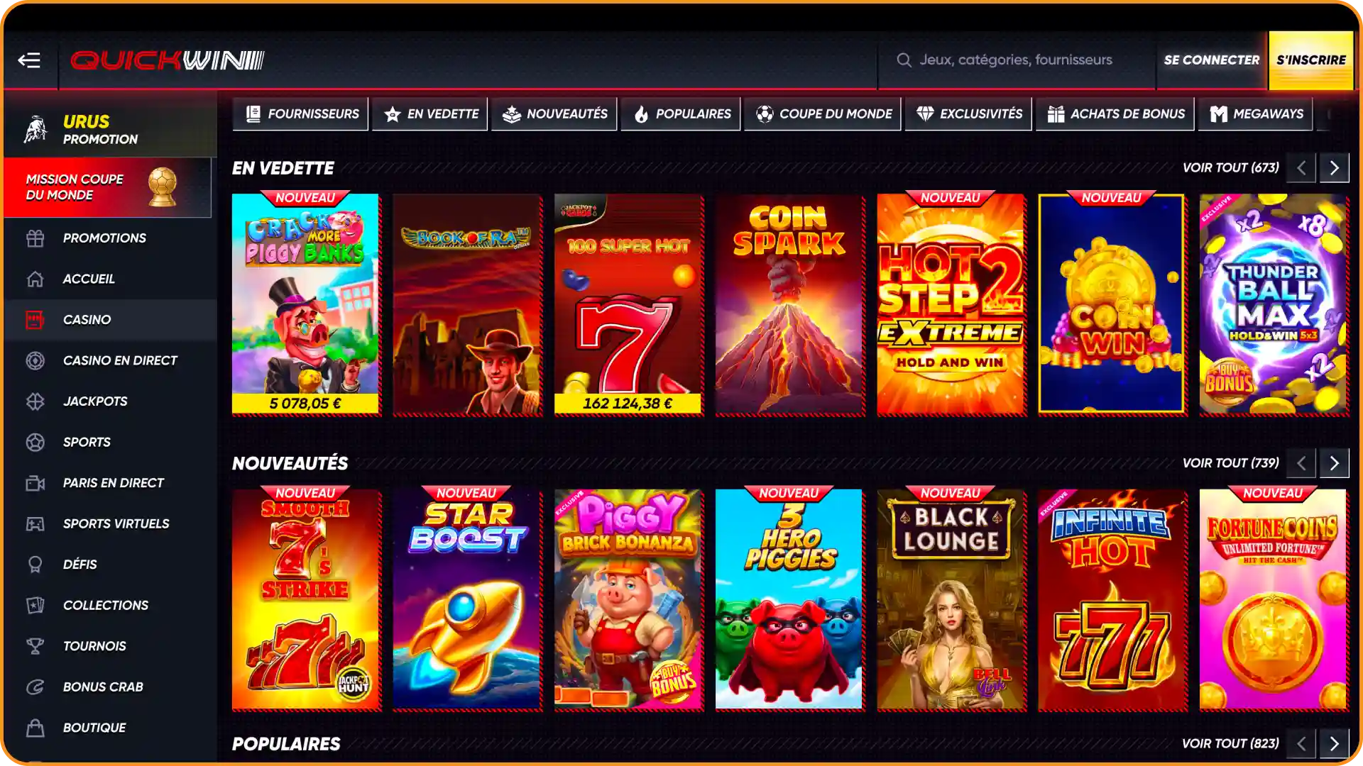 Visitez la section casino depuis votre ordinateur et commencez à jouer sur Quickwin.