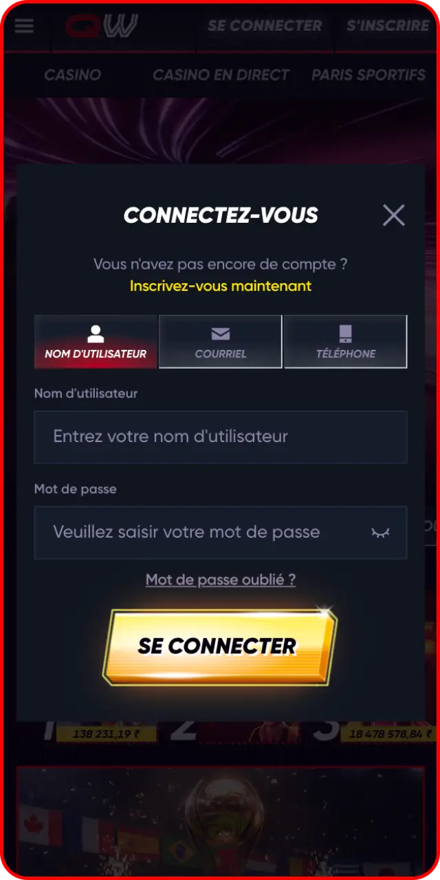 Remplissez le formulaire d'inscription en ligne pour créer un compte utilisateur sur Quickwin.