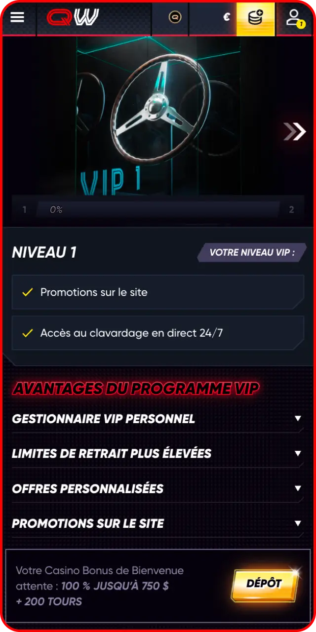 Jouez régulièrement sur la plateforme et utilisez au maximum les avantages du programme VIP Quickwin.